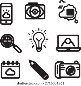  Um conjunto profissional de ícones vetoriais pretos para web design com eletrodomésticos e símbolos de tecnologia para equipamentos médicos ou de negócios