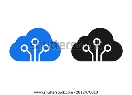 A professional set of blue and black cloud icons featuring integrated circuit patterns to symbolize modern technology infrastructure and global data hosting services