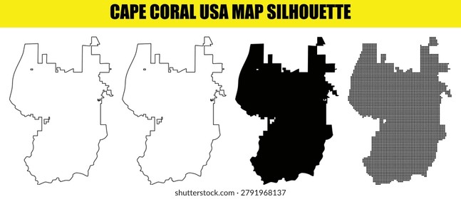 Professional set of Cape Coral Florida map shapes containing detailed municipal boundaries for city development projects architectural site plans and local business marketing presentations.