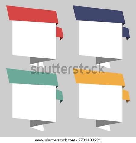 Professional Set of Four Blank Origami Paper Banners with Colored Headers and Shadow Effect Flat Vector Illustration with Large Copy Space for Business Infographics Marketing and Advertising Projects