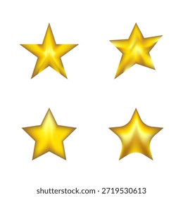 Ein professionelles Set von vier goldenen 3D-Sternen mit realistischen Farbverläufen und Glanz. Perfekt für die Hervorhebung von Top-Tier-Produkten, Benutzerbewertungen, Gewinnerzertifikaten und eleganten saisonalen Branding.