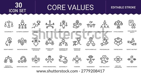Professional set including accountability, integrity, teamwork, transparency, and innovation icons.