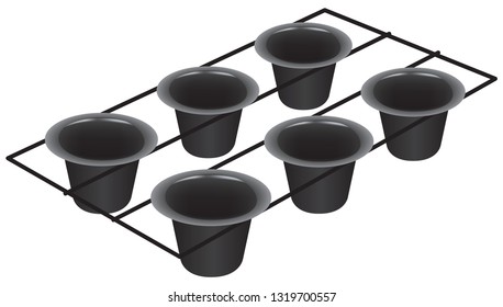 Professional Set Six Cup Pan For Popover. Vector Illustration.