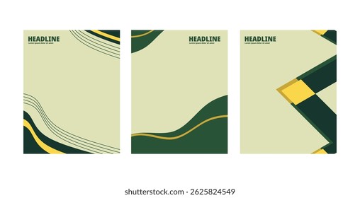 A professional set of three annual report cover templates, designed with clean lines, modern color schemes, and corporate-ready layouts.