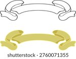 A professional set of two horizontal ribbon banners with intricate layered folds. Includes one minimalist black outline version and one sophisticated muted gold version with light yellow highlights. Ideal for vintage-style branding, certificates, premium labels, and high-end awards. Isolated on white background.