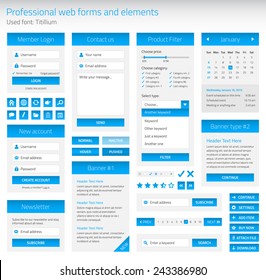 Professional set of web forms and elements on light background