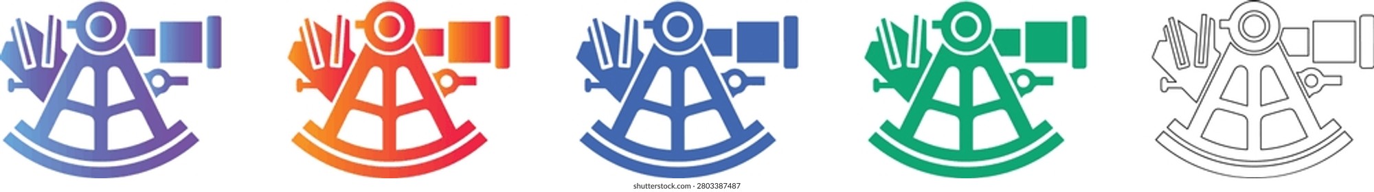 Professional sextant icons used for celestial navigation and maritime exploration. These detailed illustrations are ideal for nautical, historical, or scientific design themes.