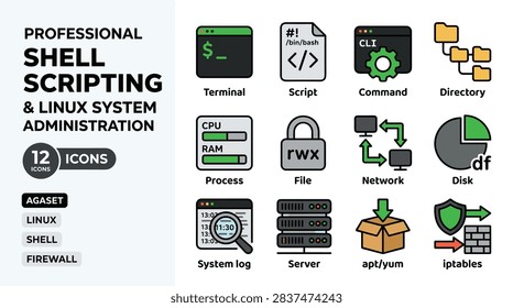 Professional Shell Scripting and Linux System Administration Icons Set
