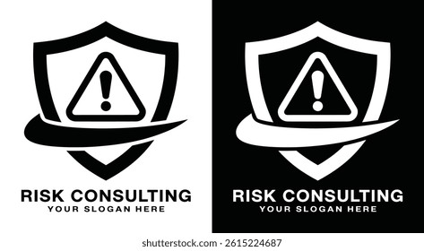 Professional shield and caution symbol logo for risk consultants representing threat mitigation and organizational resilience