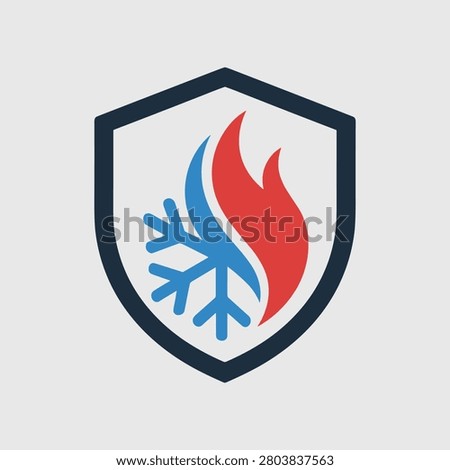 A professional shield icon featuring a split design with a red flame on one side and a blue snowflake on the other, representing hot and cold elements.