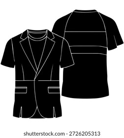 Jaqueta blazer de manga curta profissional com design formal de subcamiseta técnica de moda plana esboço silhueta vetor ilustração para design de vestuário
