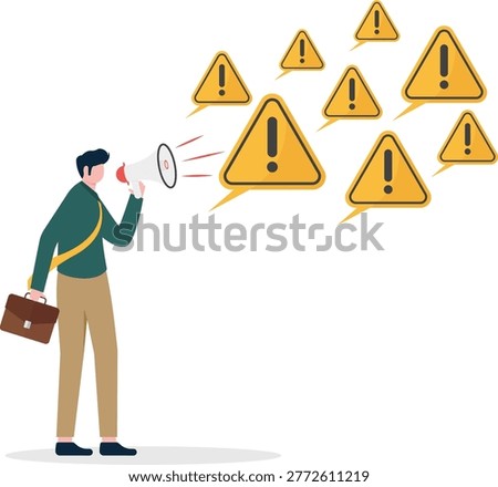 Professional shouting through megaphone at warning signs