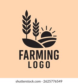 A professional silhouette vector logo featuring sheaves of wheat and a rising sun, paired with customizable logo text. 
