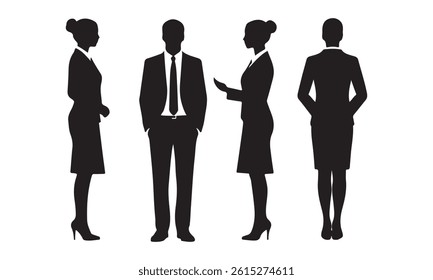 Professional Silhouette Vector Set – Business People Standing Poses for Corporate Design