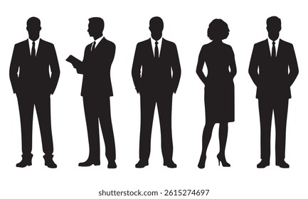Professional Silhouette Vector Set – Business People Standing Poses for Corporate Design