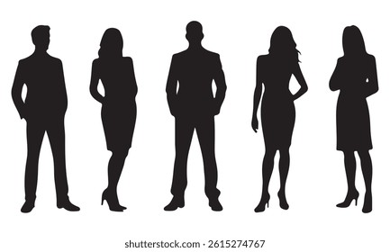 Professional Silhouette Vector Set – Business People Standing Poses for Corporate Design