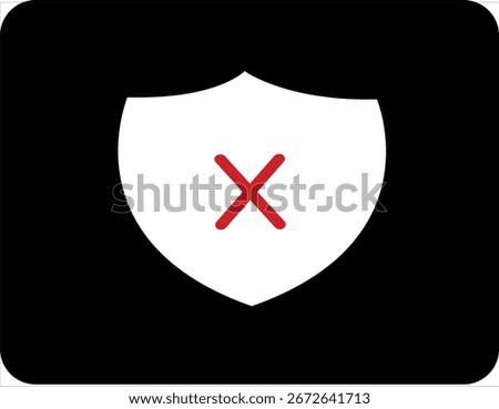 A professional, simple icon of a shield with a red 'X', symbolizing a lack of security, failed protection, or a data breach. Ideal for cybersecurity warnings, error messages, and caution alerts.