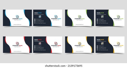 Professional Simple Stylist Modern business card in blue, red, green and yellow color with Curve style corporate business card (Visiting Card)