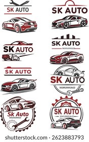 Professional "SK Auto" logo design featuring bold initials and a sleek, aggressive automotive style. Perfect for car repair shops, garages, auto detailing businesses, or performance car brands.