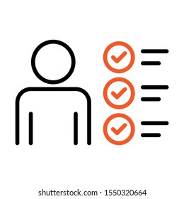 Professional skills icon. Person icon with check list. Simple design. Line vector. Isolate on white background.