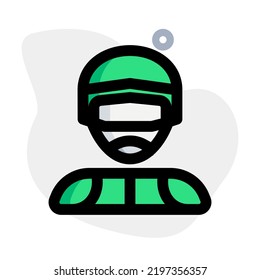Professional skydiver in wingsuit with headgear.