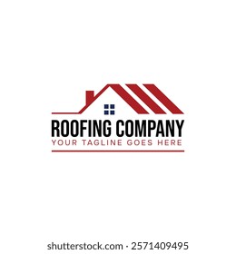 Professional and sleek logo design for a roofing company, showcasing a house outline with a bold red roof and a customizable tagline for branding purposes.