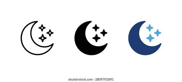 Professional sleep and clinical night crescent moon stars symbol set featuring creative bedtime rest dream tracker and healthcare relaxation design, Vector illustration