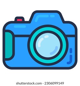 Professional SLR camera of paparazzi photographer. Photo and video tool. Secret agent detective equipment for business espionage. Simple cartoon outline vector isolated on white background svg