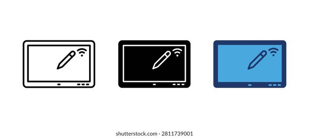 Professional smart board and interactive digital display blackboard symbol set featuring creative wireless stylus pen screen and modern online classroom tech design, Vector illustration