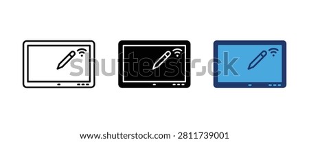 Professional smart board and interactive digital display blackboard symbol set featuring creative wireless stylus pen screen and modern online classroom tech design, Vector illustration