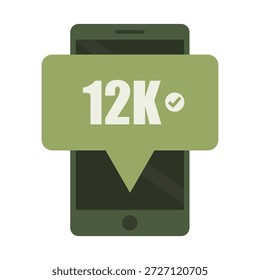 Vector de notificación de smartphone de Profesional. Mensaje de 12K badge. Estado de compromiso móvil. Icono de medios sociales. EPS 10.
