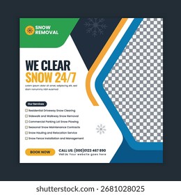Professional snow removal services winter promotional square social media ad or web banner template crafted with editable modern cleaning and plowing design layout for companies