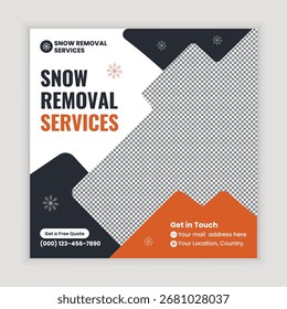 Serviços profissionais de remoção de neve inverno promocional quadrado mídia social anúncio ou web banner modelo criado com limpeza moderna editável e arar layout de design para empresas