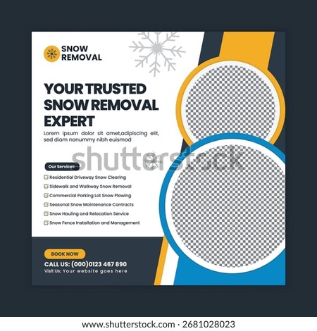 Professional snow removal services winter promotional square social media ad or web banner template crafted with editable modern cleaning and plowing design layout for companies