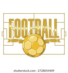 Balón de fútbol de Profesional rodeado de cinta en un campo de hierba con líneas blancas en el fondo. Concepto de diseño deportivo para torneos, marketing y jugadores aficionados