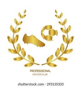 Professional Soccer club. Gold Award. Laurel wreath. Winner. Football. Soccer player. Soccer ball. Sports. Soccer stadium. Sportswear. Football boots. 