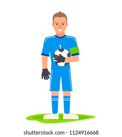 Professional soccer goalkeeper in action on white background, vector illustration