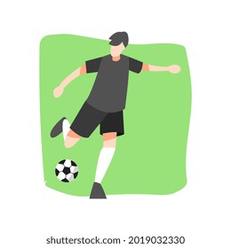 professional soccer male player illustration. kick. soccer shots. isolated on a green background. suitable for the theme of sports, football, poses, etc. flat vector design.