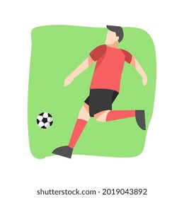professional soccer male player illustration. soccer shots. isolated on a green background. suitable for the theme of sports, football, movement, etc. flat vector design.