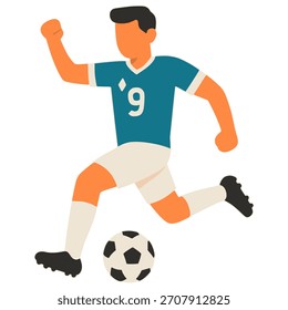 Jugador de fútbol profesional dribble una bola de color plano Ilustración vectorial diseño de Plantilla