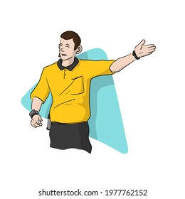 Professional soccer referee hand drawn illustration vector isolated on white background.