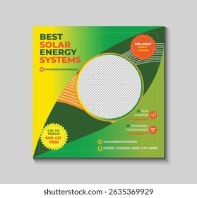 Professional social media post template for promoting solar system services. Ideal for eco-friendly brands, solar panel installers, clean energy providers, and sustainable power marketing campaigns.