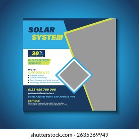 Professional social media post template for promoting solar system services. Ideal for eco-friendly brands, solar panel installers, clean energy providers, and sustainable power marketing campaigns.