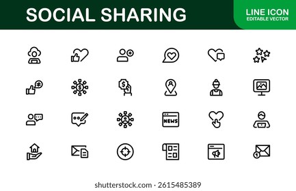 Professional Social Sharing Icon Set Vector Illustration. Most Useful Icons for Social Networks, Communication, and Content Sharing