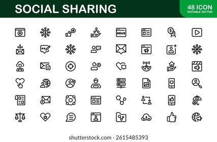 Professional Social Sharing Icon Set Vector Illustration. Most Useful Icons for Social Networks, Communication, and Content Sharing
