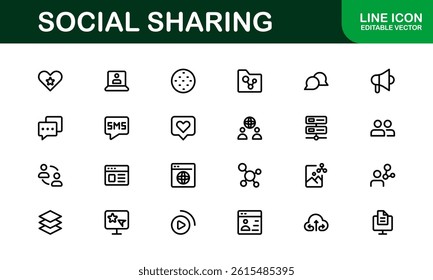 Professional Social Sharing Icon Set Vector Illustration. Most Useful Icons for Social Networks, Communication, and Content Sharing