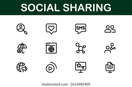 Professional Social Sharing Icon Set Vector Illustration. Most Useful Icons for Social Networks, Communication, and Content Sharing