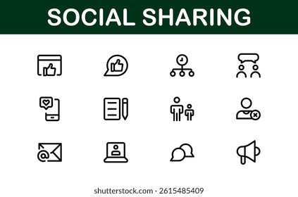 Professional Social Sharing Icon Set Vector Illustration. Most Useful Icons for Social Networks, Communication, and Content Sharing