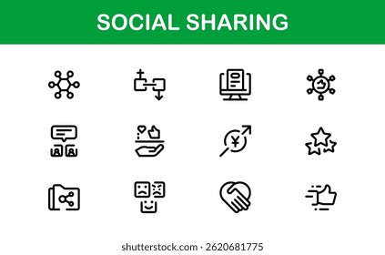 Professional Social Sharing Icon Set Vector Illustration. Most Useful Icons for Social Networks, Communication, and Content Sharing