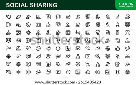 Professional Social Sharing Icon Set Vector Illustration. Most Useful Icons for Social Networks, Communication, and Content Sharing